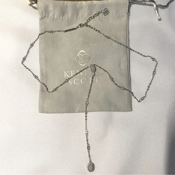 Kendra Scott Claudia Lariat Silver Necklace w/ white stones - Picture 2 of 4